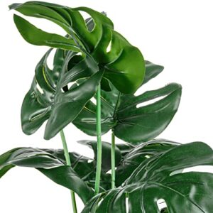 MyGift 20-inch Tall Artificial Garden Monstera Plant in Modern White Planter Pot, Fake Tropical Palm Tree, Faux Leafy Green Tabletop Decoration