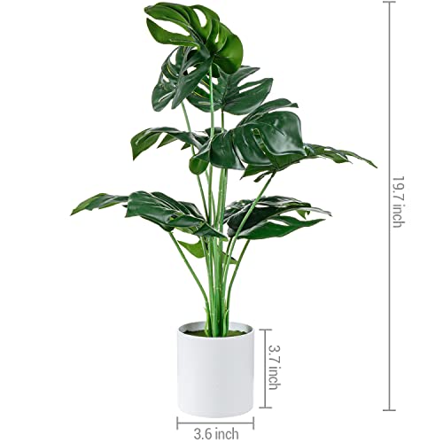 MyGift 20-inch Tall Artificial Garden Monstera Plant in Modern White Planter Pot, Fake Tropical Palm Tree, Faux Leafy Green Tabletop Decoration