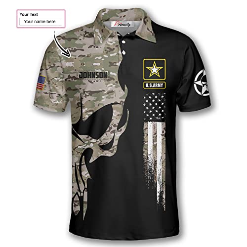 PRIMESTY Personalized US Army Polo Shirts for Men, Short-Sleeve Custom Name US Army Veteran Shirts for Men, Size S-5XL