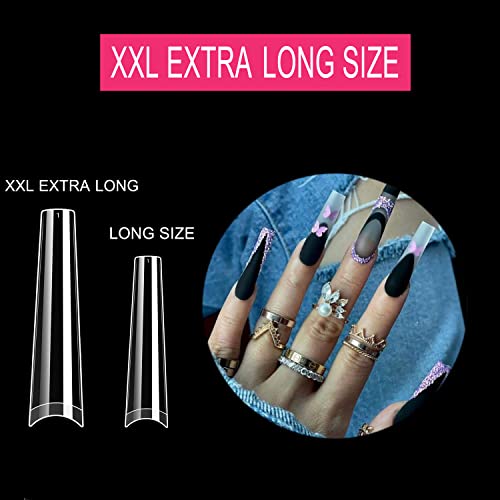 500Pcs XXL No C Curve Coffin Nail Tips for Acrylic Nails Professional Set, Clear Nail Tips Half Cover Long Fake Nails, Ballerina Shaped French Nails for Nail Salon and DIY Nail Art 10 Sizes