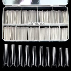 500Pcs XXL No C Curve Coffin Nail Tips for Acrylic Nails Professional Set, Clear Nail Tips Half Cover Long Fake Nails, Ballerina Shaped French Nails for Nail Salon and DIY Nail Art 10 Sizes