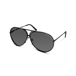 Porsche Design P8478 Iconic Sunglasses (66mm, D - Matt Black / Lens - Grey Blue / Extra Lens - Mercury, Silver Mirrored)