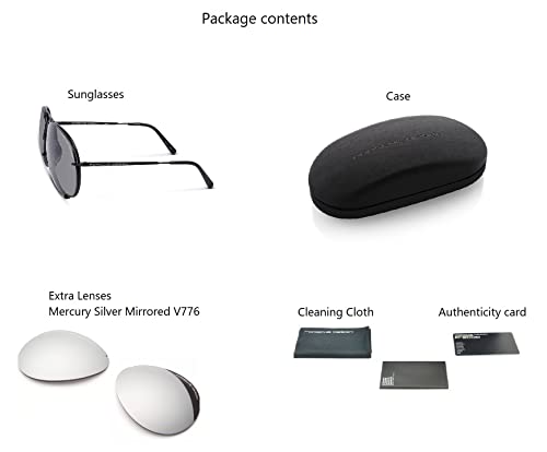 Porsche Design P8478 Iconic Sunglasses (66mm, D - Matt Black / Lens - Grey Blue / Extra Lens - Mercury, Silver Mirrored)