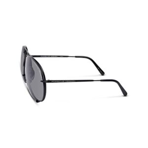 Porsche Design P8478 Iconic Sunglasses (66mm, D - Matt Black / Lens - Grey Blue / Extra Lens - Mercury, Silver Mirrored)