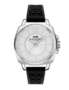 coach boyfriend 14503877 silver logo dial black silicone band women's 34mm watch