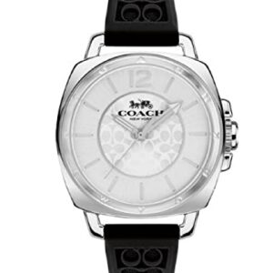 COACH Boyfriend 14503877 Silver Logo Dial Black Silicone Band Women's 34mm Watch