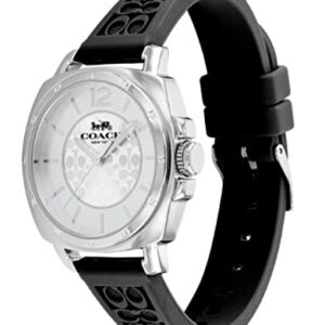 COACH Boyfriend 14503877 Silver Logo Dial Black Silicone Band Women's 34mm Watch