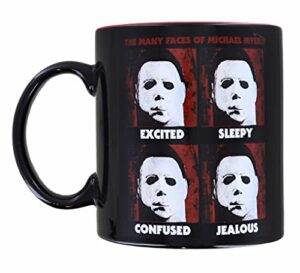 silver buffalo halloween many faces of michael myers ceramic mug | large coffee cup for espresso, tea | holds 20 ounces