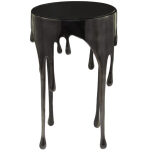 deco 79 aluminum drip accent table with melting designed legs and shaded glass top, 16" x 16" x 25", black