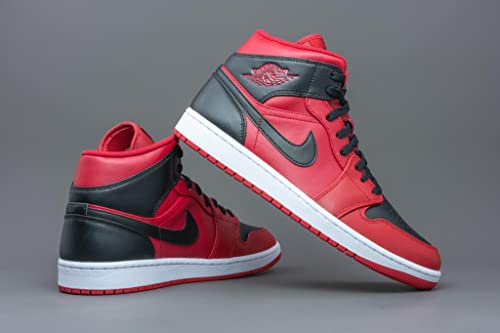 Nike Jordan Mens Jordan 1 Mid 554724 660 Reverse Bred, Gym Red/Black/White, Size 10.5