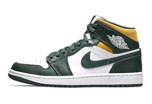 nike men's air jordan 1 mid sneaker, noble green/pollen-white, 13