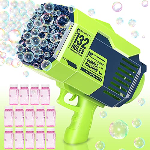 Bubble Gun, Upgraded 132-hole Bubble Machine Gun with Color Light, Bazooka Bubble Machine,Suitable for Children Adults, Indoor and Outdoor Birthday Wedding Party Events (Green)