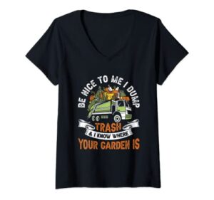 womens trash truck driver trashman dustman garbage collector truck v-neck t-shirt
