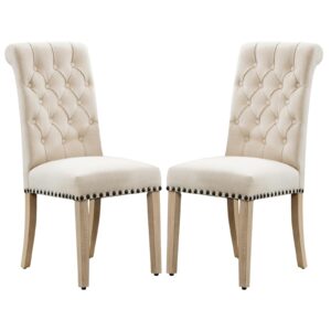 restworld fabric dining chairs set of 2,tufted upholstered high back nailed trim with untique oak wood legs for kitchen restaurant room
