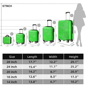 LEAVES KING Luggage 5 Piece Sets, Hard Shell Luggage Set Expandable Carry on Luggage Suitcase with Spinner Wheels Durable Lightweight Travel Set for Men Women(14/18/20/24/28, Apple Green)