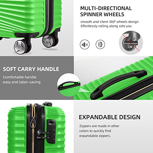 LEAVES KING Luggage 5 Piece Sets, Hard Shell Luggage Set Expandable Carry on Luggage Suitcase with Spinner Wheels Durable Lightweight Travel Set for Men Women(14/18/20/24/28, Apple Green)