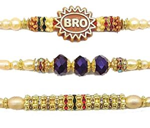 Palak Global Rakhi Bracelet for brother, Unique Design Bhabhi, Sister, Father and celebration with Family, Raksha Bandhan holy Rakhi. (Rakhi Bro Stone - Set of 3, Small) (PLK12)