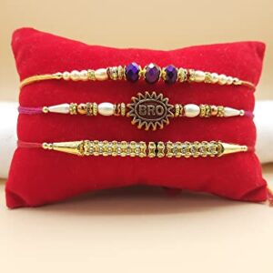 Palak Global Rakhi Bracelet for brother, Unique Design Bhabhi, Sister, Father and celebration with Family, Raksha Bandhan holy Rakhi. (Rakhi Bro Stone - Set of 3, Small) (PLK12)