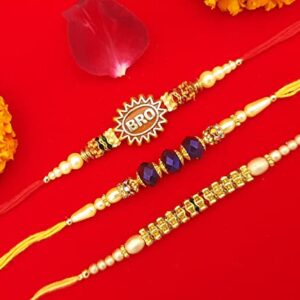 Palak Global Rakhi Bracelet for brother, Unique Design Bhabhi, Sister, Father and celebration with Family, Raksha Bandhan holy Rakhi. (Rakhi Bro Stone - Set of 3, Small) (PLK12)