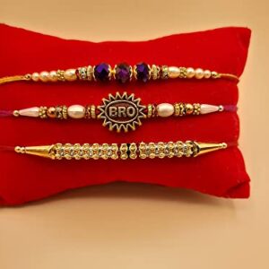 Palak Global Rakhi Bracelet for brother, Unique Design Bhabhi, Sister, Father and celebration with Family, Raksha Bandhan holy Rakhi. (Rakhi Bro Stone - Set of 3, Small) (PLK12)