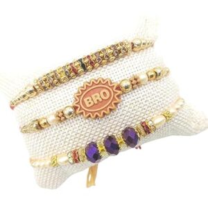 Palak Global Rakhi Bracelet for brother, Unique Design Bhabhi, Sister, Father and celebration with Family, Raksha Bandhan holy Rakhi. (Rakhi Bro Stone - Set of 3, Small) (PLK12)