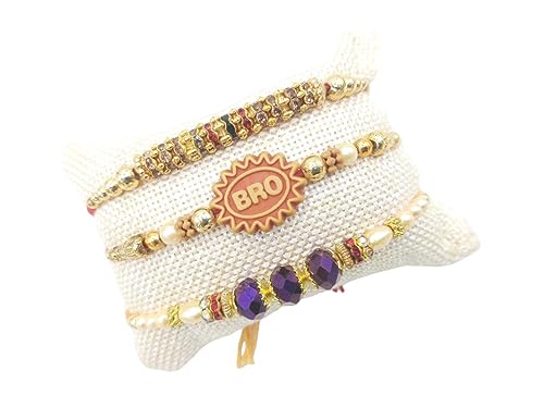 Palak Global Rakhi Bracelet for brother, Unique Design Bhabhi, Sister, Father and celebration with Family, Raksha Bandhan holy Rakhi. (Rakhi Bro Stone - Set of 3, Small) (PLK12)