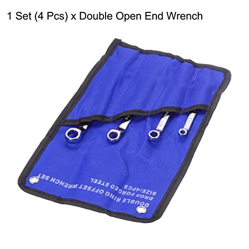 uxcell 45-Degree Offset Box End Wrench Set, 5.5-14mm Metric CR-V Steel with Rolling Pouch, 4-Piece