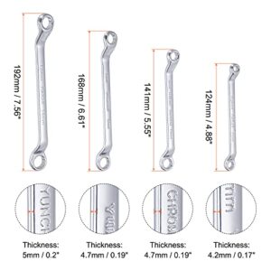 uxcell 45-Degree Offset Box End Wrench Set, 5.5-14mm Metric CR-V Steel with Rolling Pouch, 4-Piece