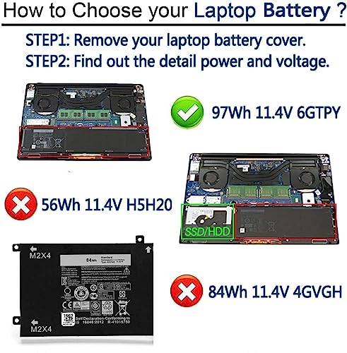 97WH Type 6GTPY Battery for Dell XPS 15 9560 9570 9550 7590 15-9570-D1541 15-9570-D1741 15-9570-D1941T Precision 5520 M5520 5540 M5540 5510 M5510 Workstation 5XJ28 GPM03 5041C 05041C 5D91C P56F002