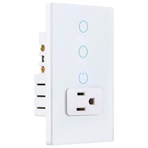 KEYGMA Combination Smart Touch Light Switch and Smart WiFi Power Wall Outlet, Tuya APP Smart Life, 15A /90-250V AC 60Hz, Combo Style, White