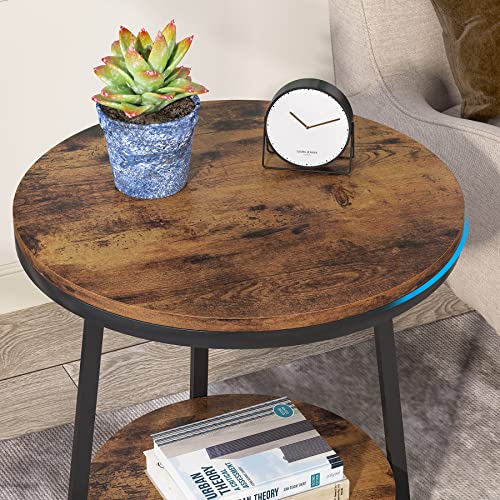 Tribesigns End Table, 2 Tier Round Side Table with Storage Shelf, Industrial Nightstand Bedside Table Coffee Accent Table for Living Room Bedroom Small Space, Rustic Brown