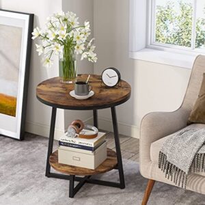 Tribesigns End Table, 2 Tier Round Side Table with Storage Shelf, Industrial Nightstand Bedside Table Coffee Accent Table for Living Room Bedroom Small Space, Rustic Brown