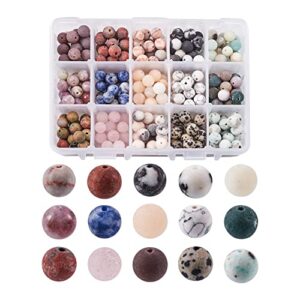 spritewelry 300pcs 8mm round gemstone beads for jewelry making kit with elastic crystal thread 15 colors natural stone healing beads for bracelets gemstone beading necklace making diy kit