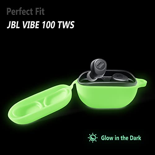 Geiomoo Silicone Case Compatible with JBL Vibe 100 TWS, Protective Cover with Carabiner (Luminous Green)