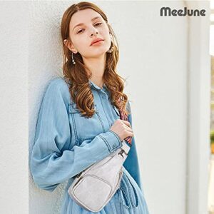 MEEJUNE Small Sling Bag for Women Leather Crossbody bags Fanny Pack Chest Bag for Women Fashionable-Grey