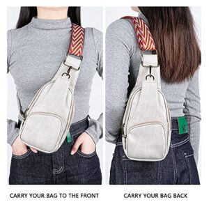 MEEJUNE Small Sling Bag for Women Leather Crossbody bags Fanny Pack Chest Bag for Women Fashionable-Grey