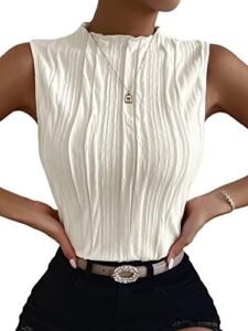 verdusa women's sleeveless mock neck textured tank top beige s