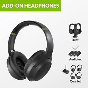 Avantree Add-on 2.4G RF Wireless Headphones Multiple Listening System Duet, Quartet, Add up to 100 Headphones, Superb Sound with EQ Adjustment, Low Audio Delay - Duet-Extra Black