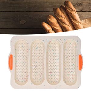 Silicone Baguette Mold 4 Grooves Nonstick French Bread Mold with 2 Handles Smooth Surface Bread Baking Roll Pan Kitchen Tool for Toast Loaf Sandwich(Beige)