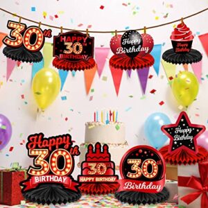 Happy 30th Birthday Red and Black Table Honeycomb Centerpieces Balloons Theme Decor Table Decorations Table Toppers for Girls Women Princess 30 Years Old Birthday Party Bday Supplies Background Gold
