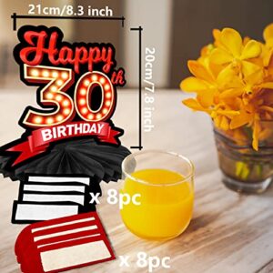 Happy 30th Birthday Red and Black Table Honeycomb Centerpieces Balloons Theme Decor Table Decorations Table Toppers for Girls Women Princess 30 Years Old Birthday Party Bday Supplies Background Gold