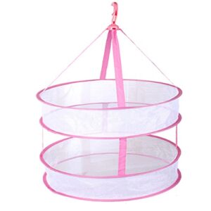 oikejias 2-tier foldable sweater mesh dryer, potable hanging drying rack flat clothes drying net collapsible laundry hanging mesh rack - pink