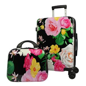 world traveler seasons hardside 2-piece carry-on spinner luggage set, peonies, one_size