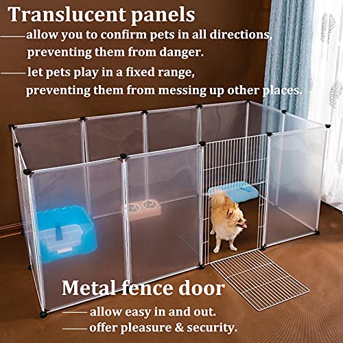 PINVNBY Pet Playpen 19.7 x 27.6 in Portable Small Animals Play Pen, Pet Fence Yard Fence DIY Transparent Plastic Enclosure for Guinea Pigs, Bunny, Hedgehogs, Kitten, Puppies (12 Panels)