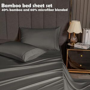 MCO Bedding Twin Bed Sheets Set - Bamboo Sheets - Cooling Breathable Bedding Set with 16" Deep Pocket (3 Pieces, Twin, Charcoal Gray)