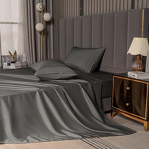 MCO Bedding Twin Bed Sheets Set - Bamboo Sheets - Cooling Breathable Bedding Set with 16" Deep Pocket (3 Pieces, Twin, Charcoal Gray)