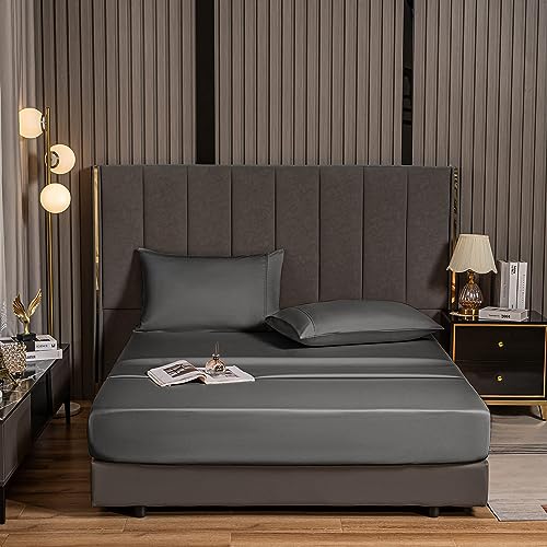 MCO Bedding Twin Bed Sheets Set - Bamboo Sheets - Cooling Breathable Bedding Set with 16" Deep Pocket (3 Pieces, Twin, Charcoal Gray)