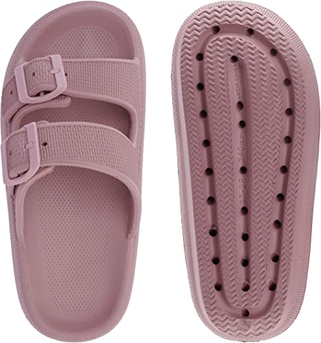 WHITIN Slides for Women Men EVA Foam House Adjustable Extremely Comfy Cushion Thick Sole Pillow Sandals Double Buckle Slippers Blush