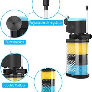 AquaMiracle Aquarium Filter 3-Stage in-Tank Filter Internal Fish Tank Filter Turtle Filter for 40-70 Gallon Fish Tanks with Dual Water Outlet & Aeration, Flow Adjustable