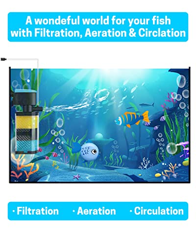 AquaMiracle Aquarium Filter 3-Stage in-Tank Filter Internal Fish Tank Filter Turtle Filter for 40-70 Gallon Fish Tanks with Dual Water Outlet & Aeration, Flow Adjustable